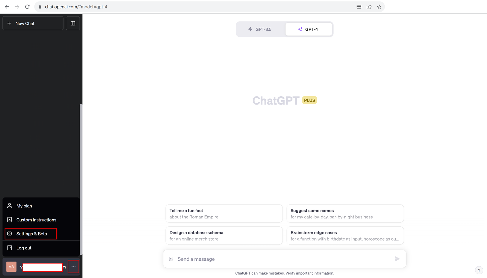 GPT-4 User Settings